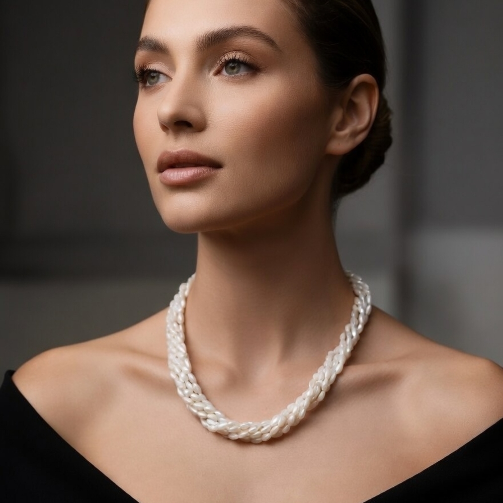 Source Unknown Braided White Pearl Necklace for Women